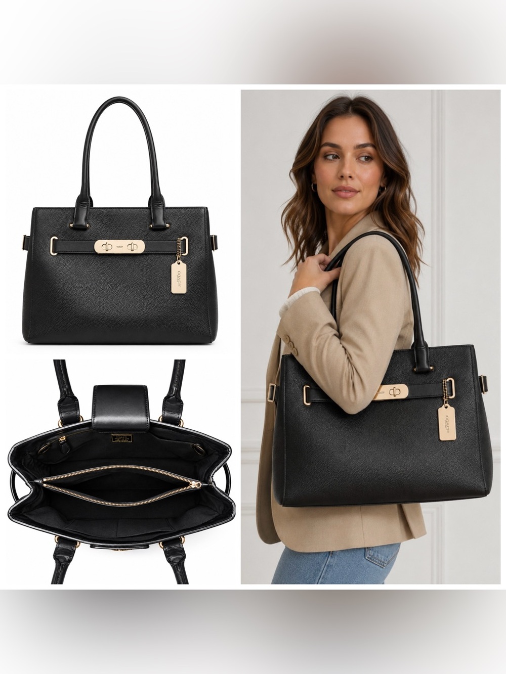 Coach. 5 Piece Set: Swagger Carryall & Free Watch, Wristlet, Scarf & Dust Bag. - Picture 2 of 16